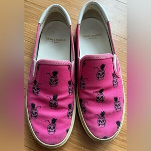 Saint Laurent Pink Pineapple Skull Slip On Sneakers 37 EU